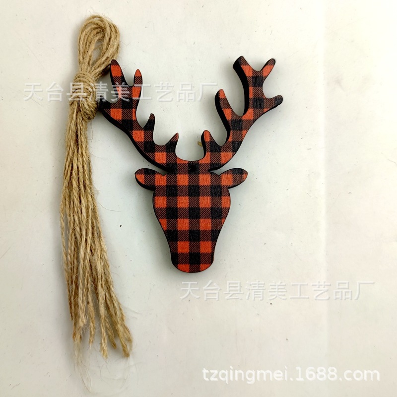 33 piezas de madera de la serie navideña a cuadros negros anaranjados colgante de decoración navideña se pueden combinar libremente 10 piezas en un paquete