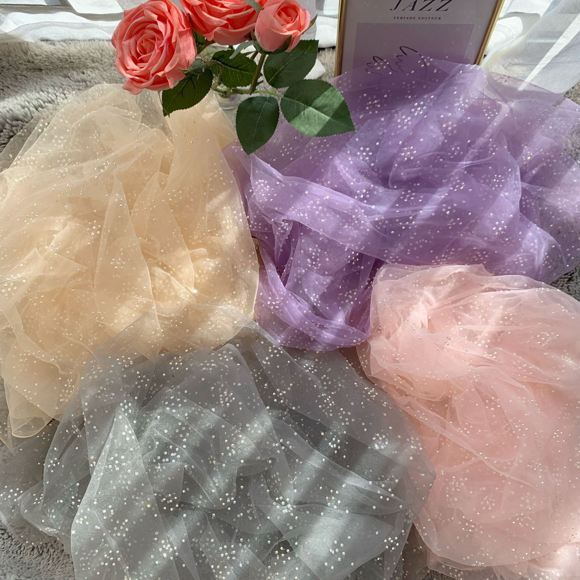 Tela de malla de diamante de alta calidad tela de malla de perforación caliente pequeña flor multicolor malla Lolita Hanfu gasa falda tela