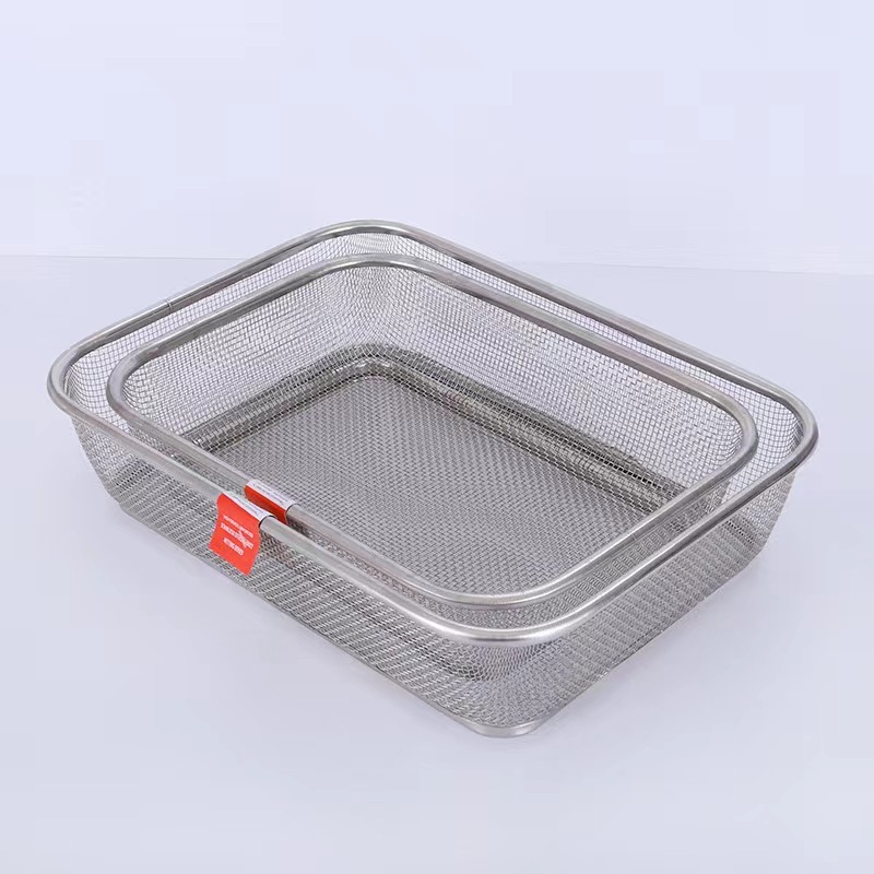 新商品の長方形のステンレス野菜と果物のかごの台所用品の水切りかごの穴の密網の収納かご|undefined