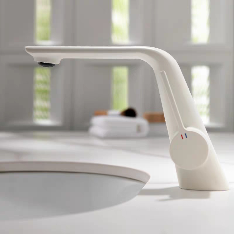 High-end Milk White Bathroom Bathroom Cabinet Wash Basin Basin Faucet Hot and Cold Splash-proof Household Sanitary Ware