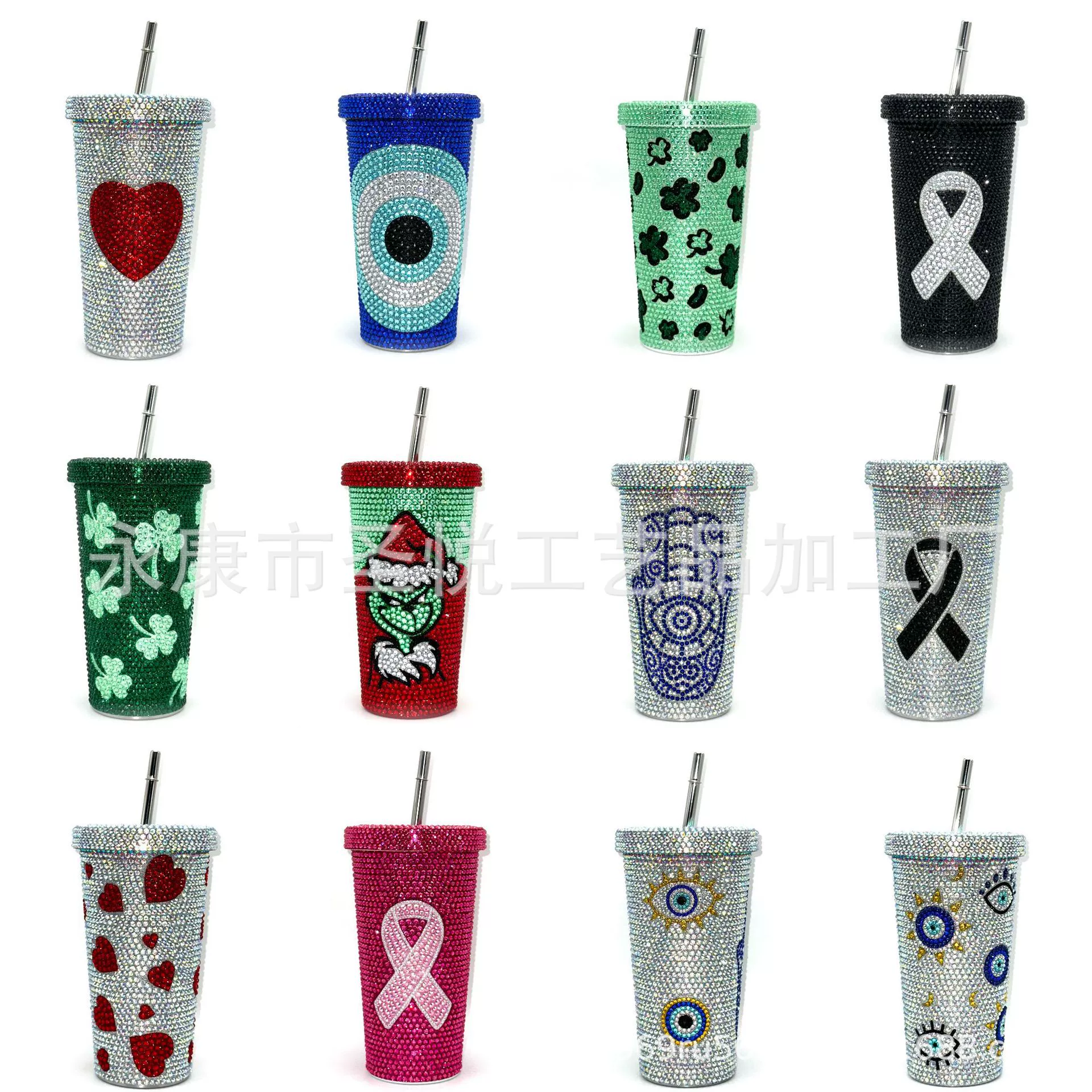 2024, новая трансграничная изолированная чашка для воды, инкрустированная бриллиантами, двухслойная соломенная чашка, чашка для алмазного напитка, чашка для питья
