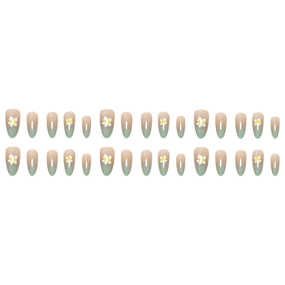 Paquete de 30 piezas de uñas de uñas 3D tridimensional parche de uñas francés azul flor amarilla en relieve armadura portátil producto terminado