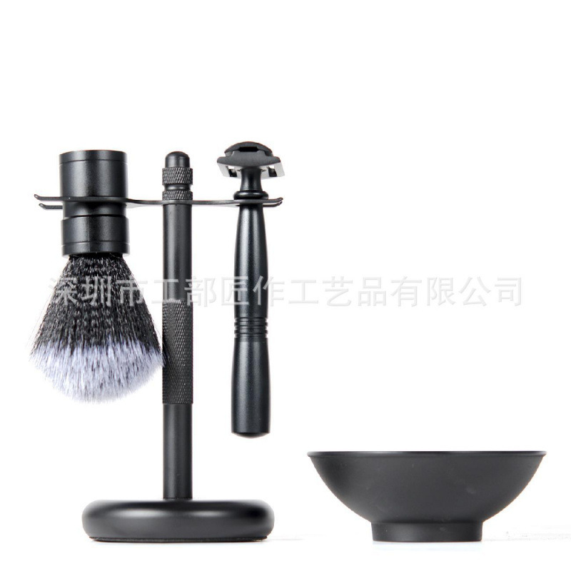 Black 4-Piece Safety Razor Set, Retro Manual Razor Set, Nylon Shaving Brush, All-Alloy Metal Razor Black 4-Piece Safety Razor Set, Retro Manual Razor Set, Nylon Shaving Brush, All-Alloy Metal Razor