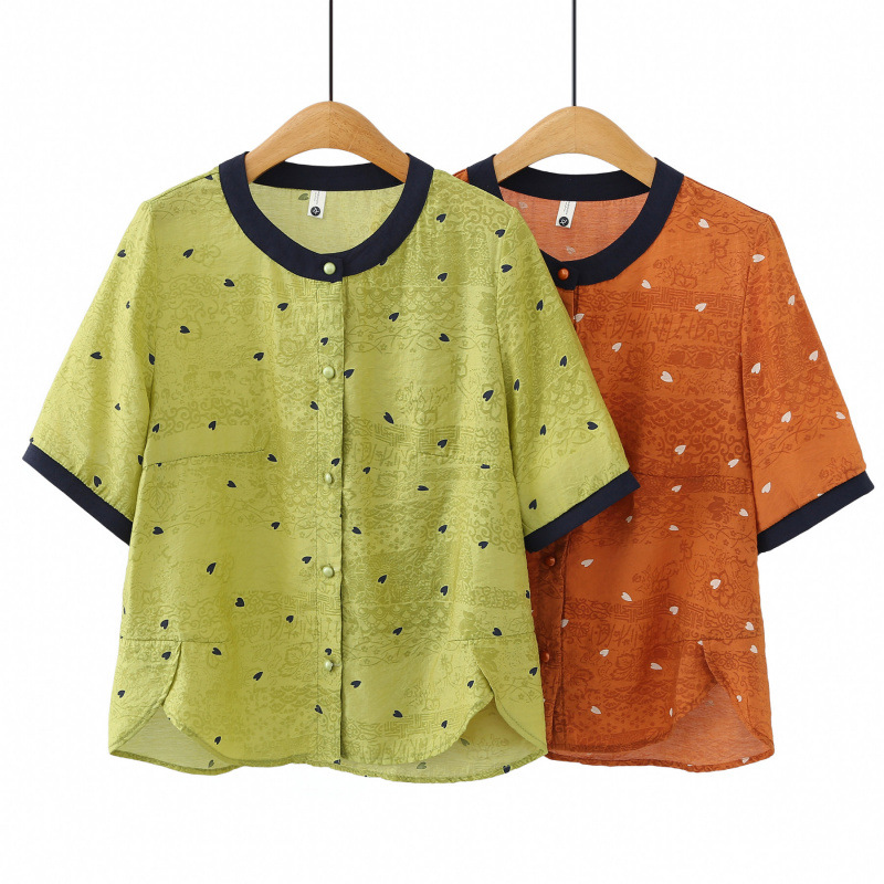 Summer thin shirt with a round collar
