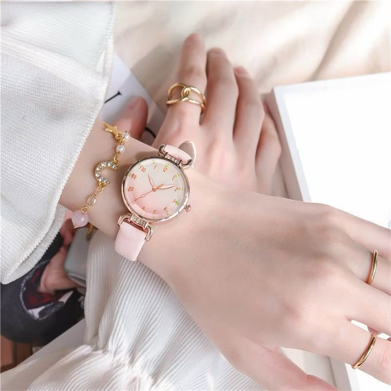 TEMU explosión reloj damas rosa versátil color casual relojes de cuarzo comercio exterior fábrica en vivo al por mayor image 2