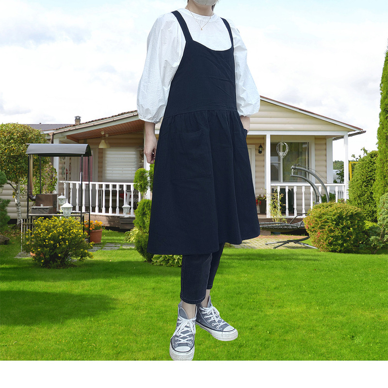 Pastoral Style Solid Color Korean Style New Apron Cooking Kitchen Japanese Style Overalls Art Anti-pollution Flower Shop Nail Art Painting Pastoral Style Solid Color Korean Style New Apron Cooking Kitchen Japanese Style Overalls Art Anti-pollution Flower Shop Nail Art Painting