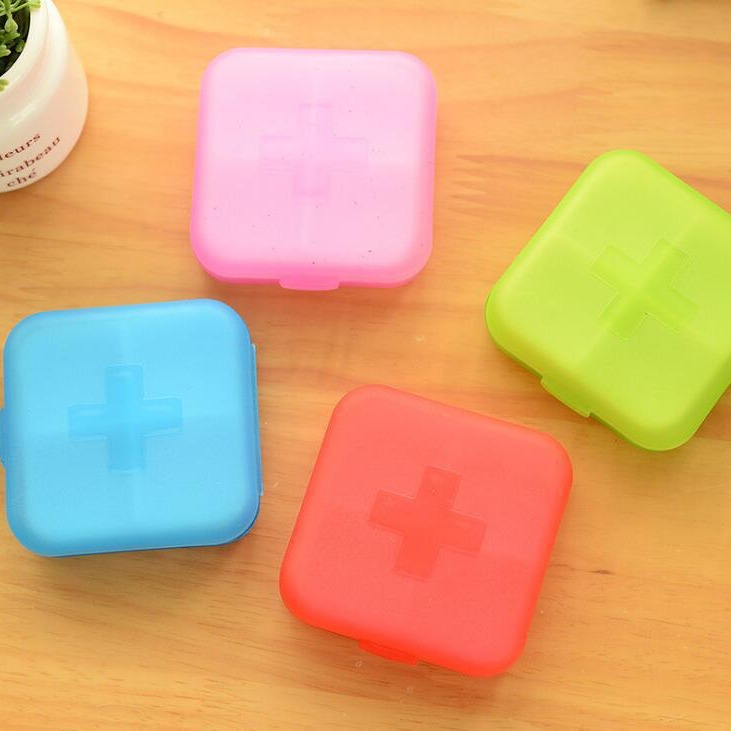 Viajar cruz cuádruple pastillero portátil mini pastillero portátil caja de almacenamiento de pastillas bolsa