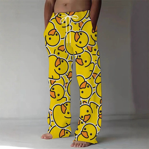 European and American-style trendy 3D-printed plus-size straight-leg trousers—men’s versatile casual pants, loose-fit retro draping pants, sports pants.