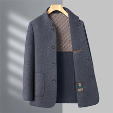 双面呢羊毛夹克男士秋冬毛呢大衣中山装立领中年爸爸装扣子款外套