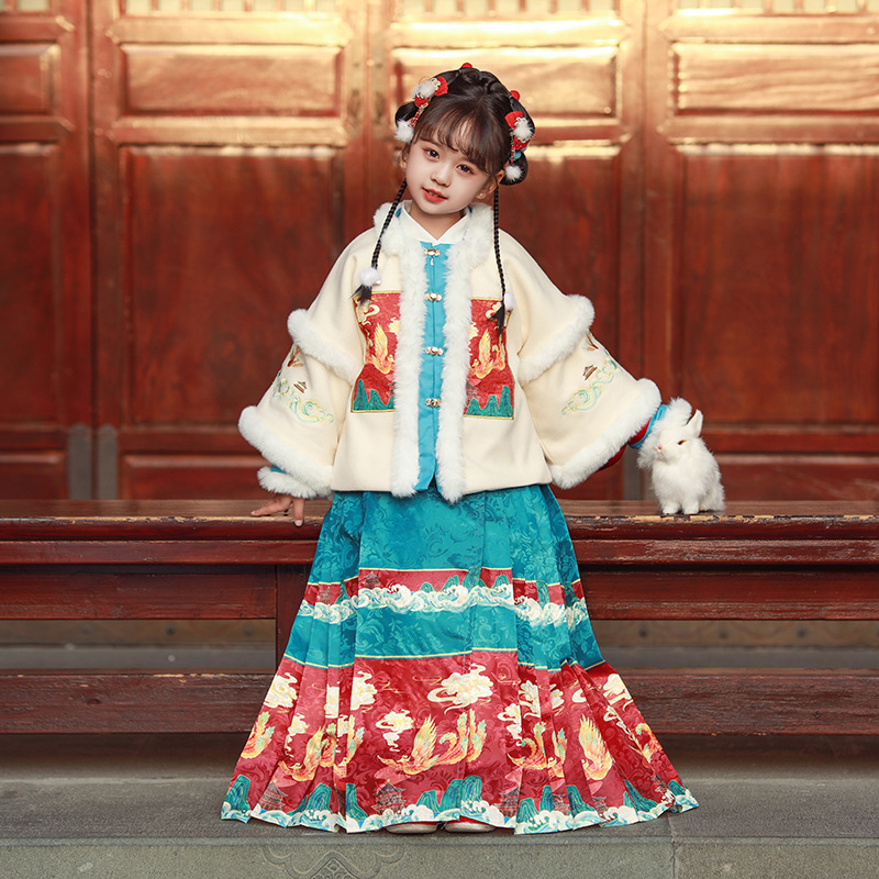 女童汉服加绒加厚拜年服冬季古装中国风儿童马面裙唐装过年服