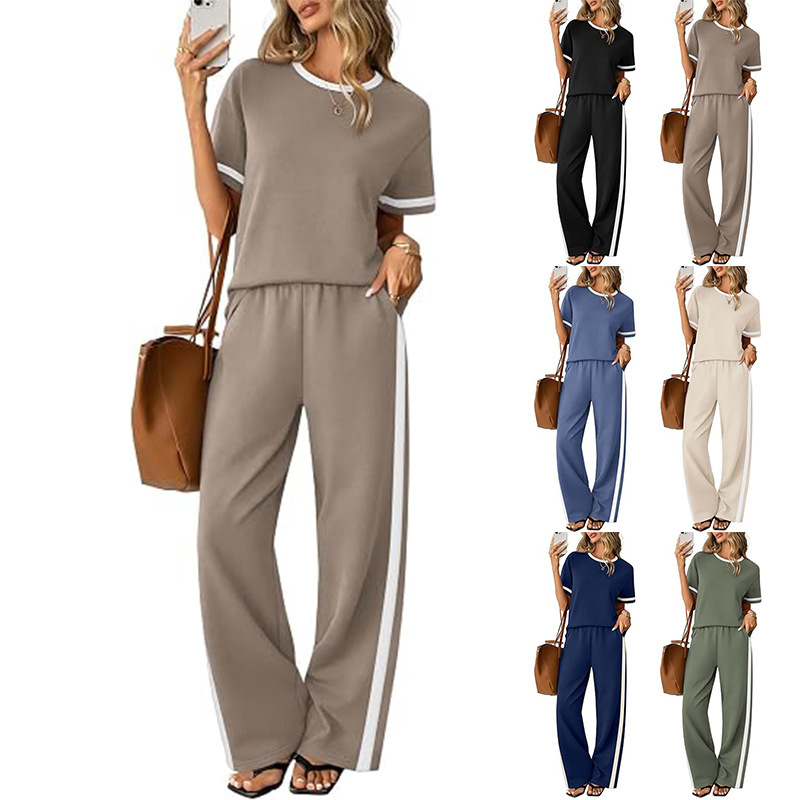 26 new European and American Amazon cross-border women's resort short-sleeve casual suits with wide-leg pants and pockets, 2-piece set 26 new European and American Amazon cross-border women's resort short-sleeve casual suits with wide-leg pants and pockets, 2-piece set