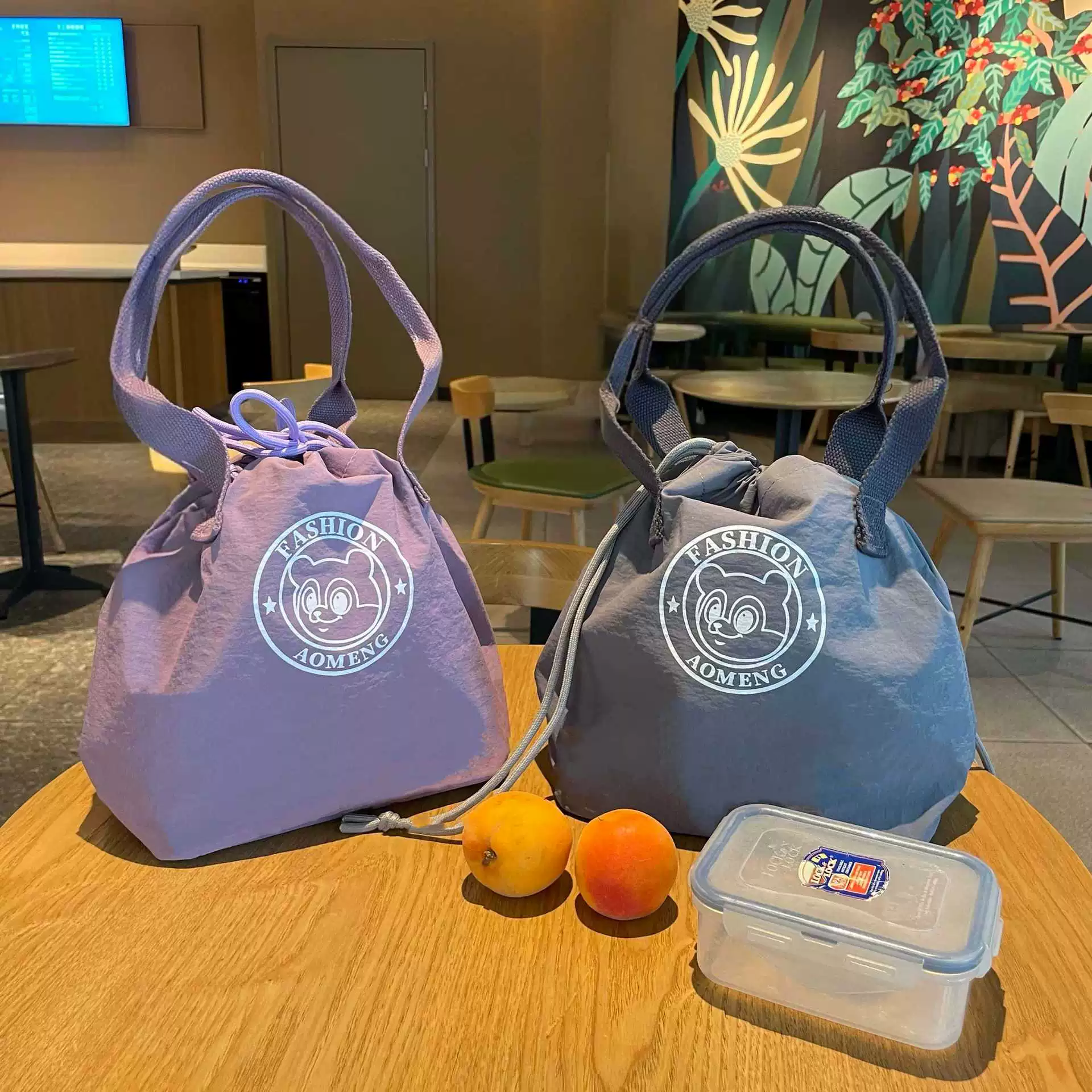 Сумка для ланча из мультяшной ткани на шнурке, однотонная сумка, студенческая коробка для ланча, рабочая сумка для обеда, сумка для мамы