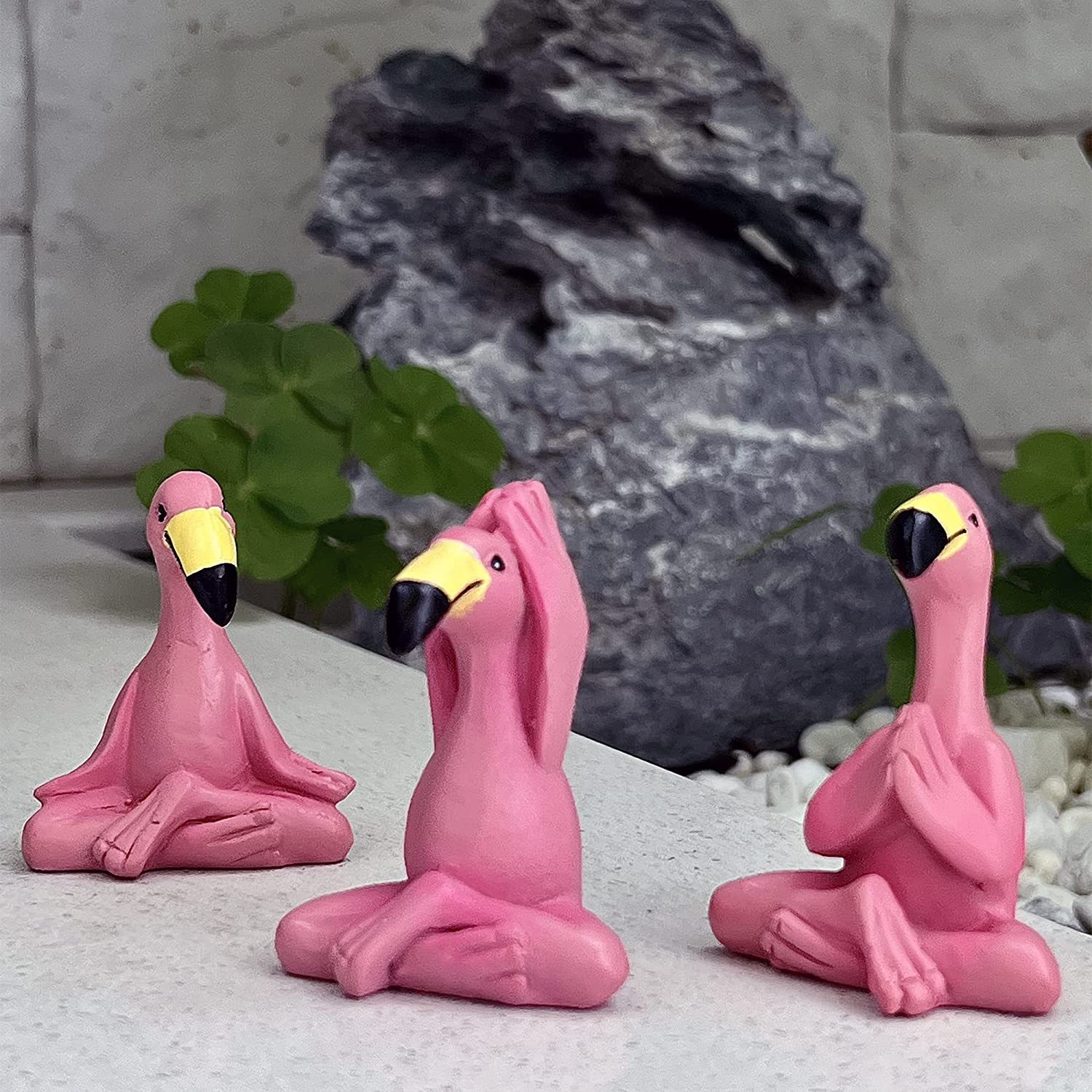 New Mini Flamingo Yoga Statue - Resin Craft Decor for Desktop and Garden_voghion.com