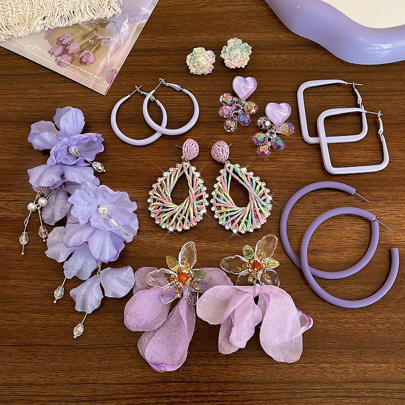 Summer Purple Atmosphere Earrings for Women 2026 New Trend High-End Fashion Mesh Elegant Stud Earrings Summer Purple Atmosphere Earrings for Women 2026 New Trend High-End Fashion Mesh Elegant Stud Earrings