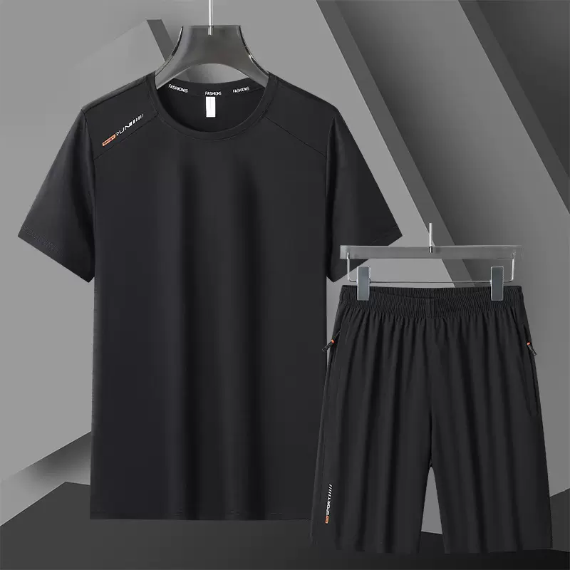 速干运动服套装男冰丝短袖t恤短裤2024夏季薄款训练跑步健身装备