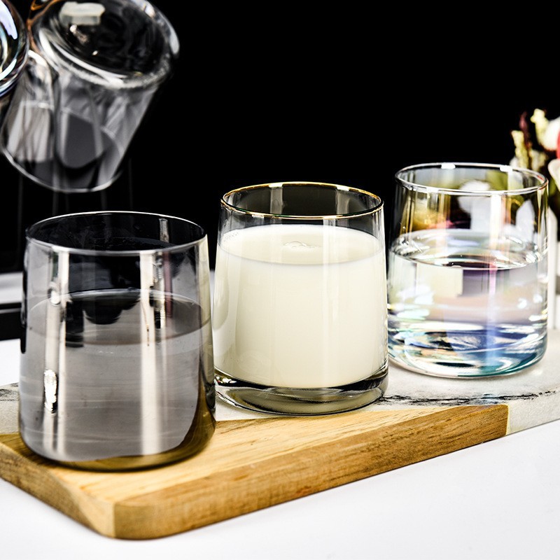 Taza de vidrio de color brillante taza de whisky de geometría de hielo taza de jugo taza de vino taza de flores taza de color set al por mayor