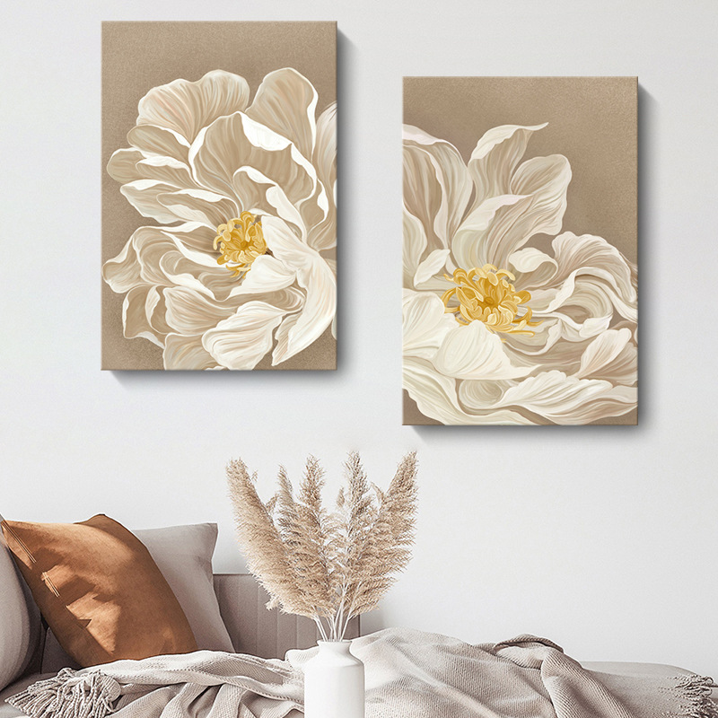 现代简约装饰画侘寂风花卉白牡丹挂画喷绘酒店公寓民宿壁画无框画