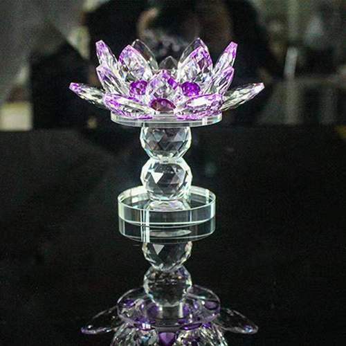 厂家批发高脚水晶莲花烛台酥油灯座水晶莲花摆件两个球莲花蜡烛台