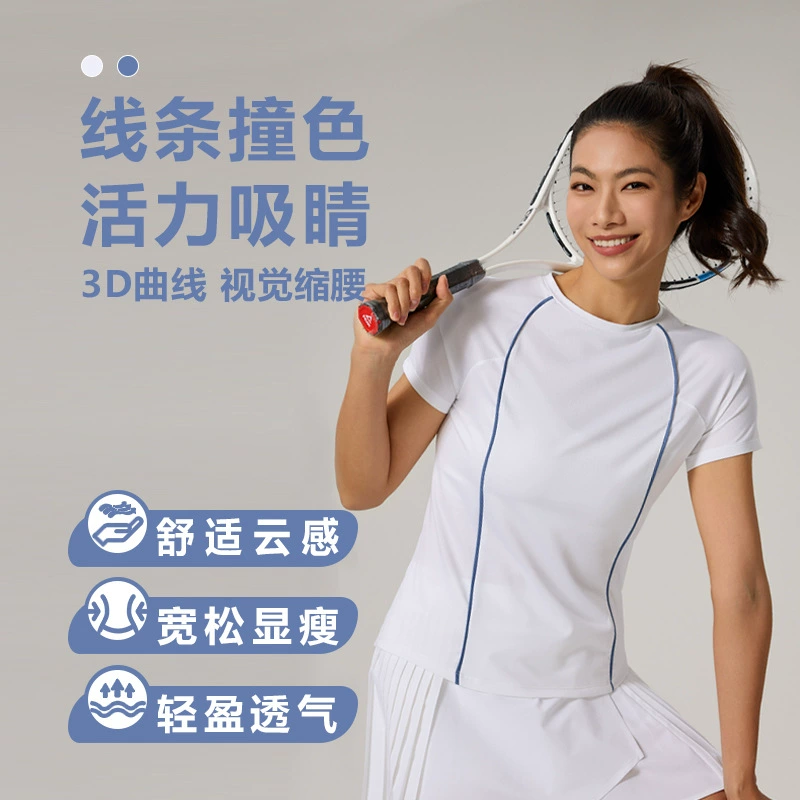 Весна и лето дышащий круглый воротник на открытом воздухе беговая одежда сетка спортивная футболка для талии теннисная одежда женская йога с короткими рукавами оптом