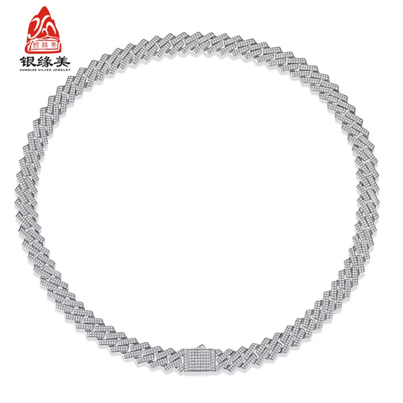 纯银s925欧美百搭莫桑钻挑战古巴链男士个性霸气高级感项链锁骨链