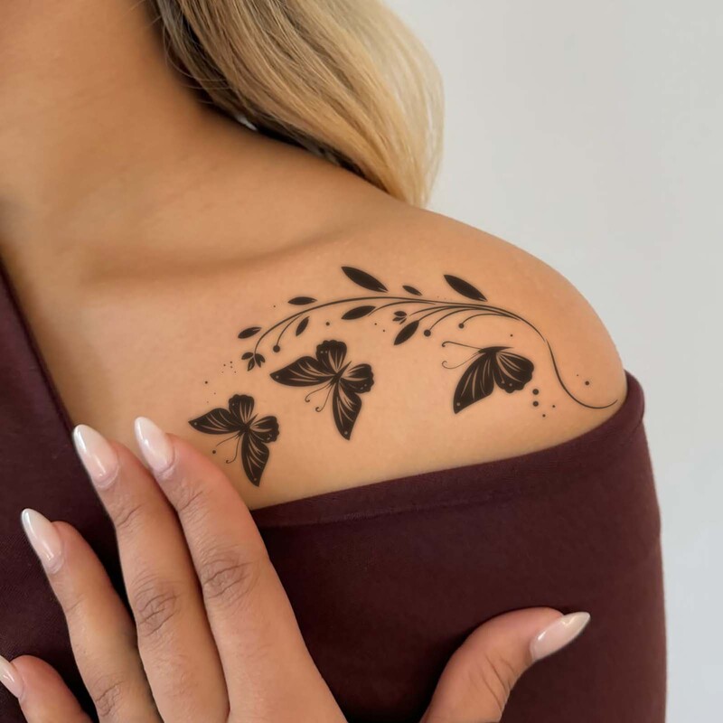 Cross-Border New Butterfly Flower Tattoo Stickers Waterproof Long-Lasting High-End Clavicle Sexy Temporary Tattoo Stickers