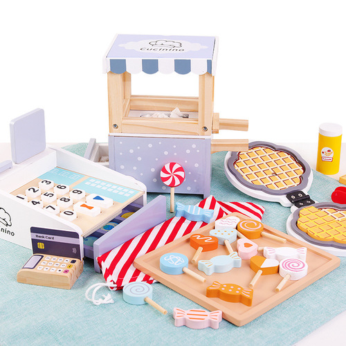New children's play house toy popcorn sales cart candy set building blocks baby simulation cashier