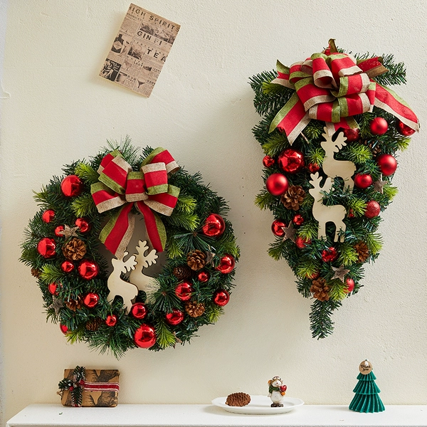 New 40cm double deer wreath + 50cm upside down tree combination with free hook