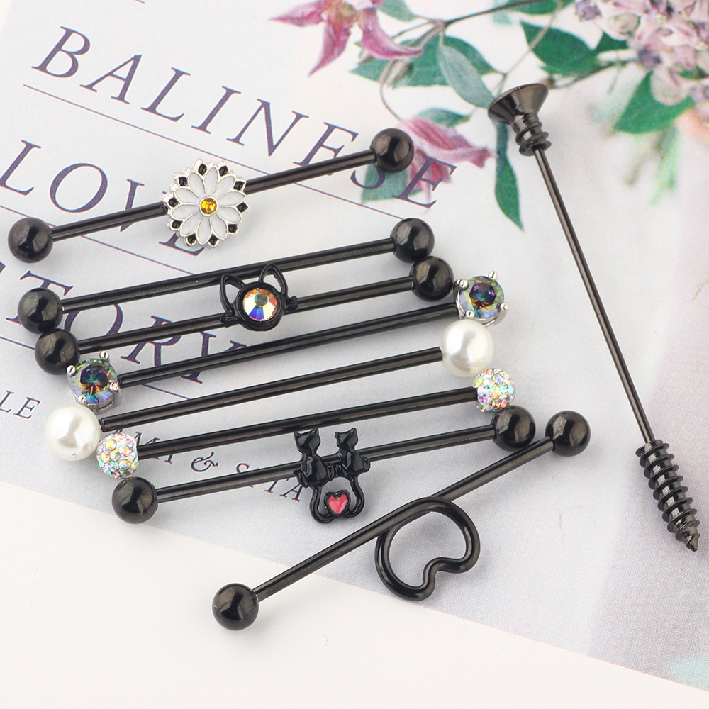 10Pcs Industrial Barbell Cross Bar Ear Piercing Set - Stainless Steel Geometric Studs for Double Ear Piercing detail image 9