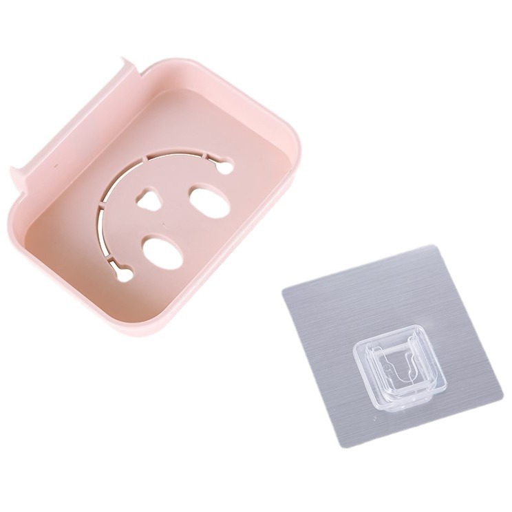 Pegatinas sin costura baño montado en la pared caja de jabón drenaje jabón estante colgante caja de almacenamiento creativo cara sonriente jabón