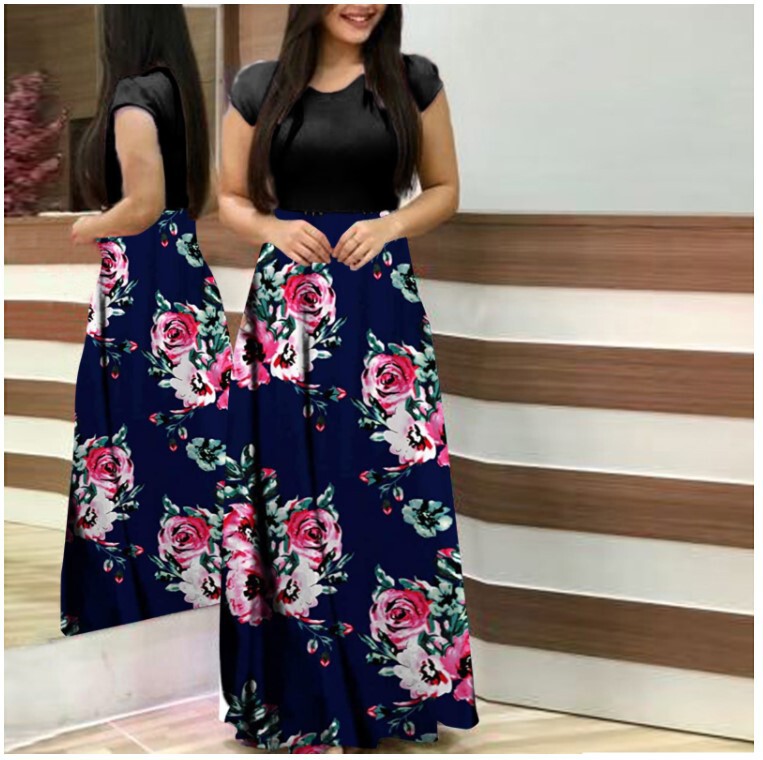 8816# Amazon wish European and American printed dress casual bohemian dress