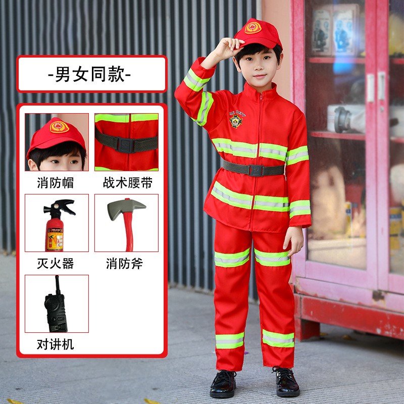 Traje de bombero para niños transfronterizo entrega de una pieza para niños traje de rol traje de rendimiento de jardín de infantes