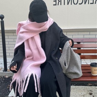 韩系加厚版纯色围巾女秋冬保暖百搭仿羊绒氛围感学生围脖批发厂家