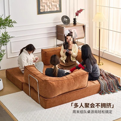 布艺沙发折叠两用沙发床客厅中古风压缩家用小户型模块布丁沙发