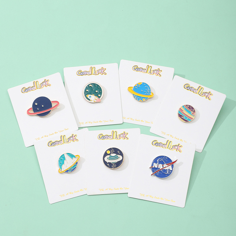 Cartoon Brooch Ins Astronaut Space Planet Alloy Colorful Badge Pin Versatile Personalized Accessories for Men and Women