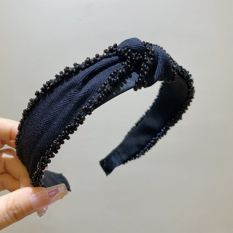 跨境秋冬新款打蝴蝶结珍珠发箍宽边气质头箍发饰时尚布艺发捆发窟|undefined