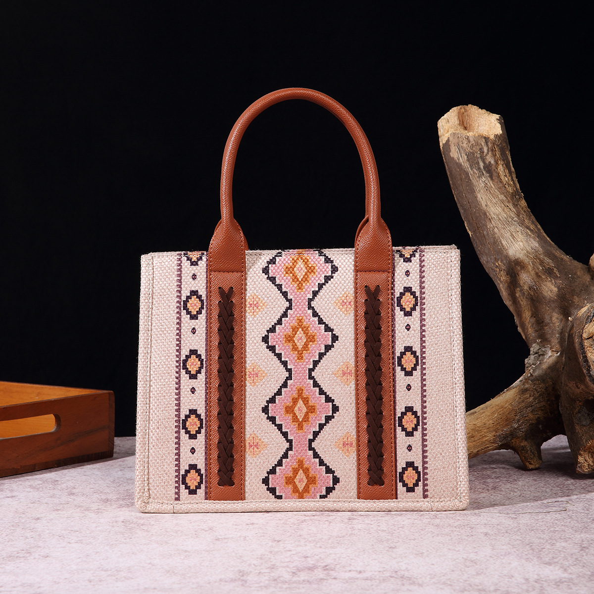Borsa a mano da donna Borsa a tracolla da donna occidentale stampata in cotone e lino retrò europeo e americano Borsa da donna a tracolla bohémien_voghion.com