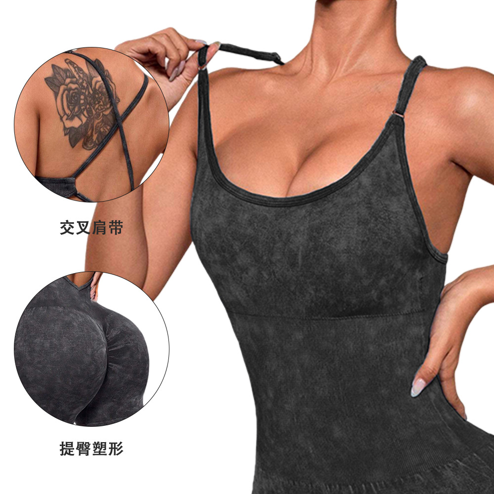 Europa y los Estados Unidos sin costuras esmeriladas, sexy, camiseta de mel, camiseta de acondicionamiento físico de secado rápido, ropa de yoga de espalda hermosa en una sola pieza