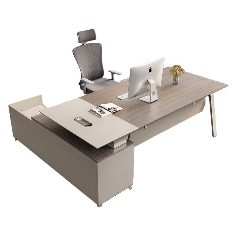 Modern Minimalist Executive Desk L-Shaped Manager's Desk with Drawer Storage Computer Desk