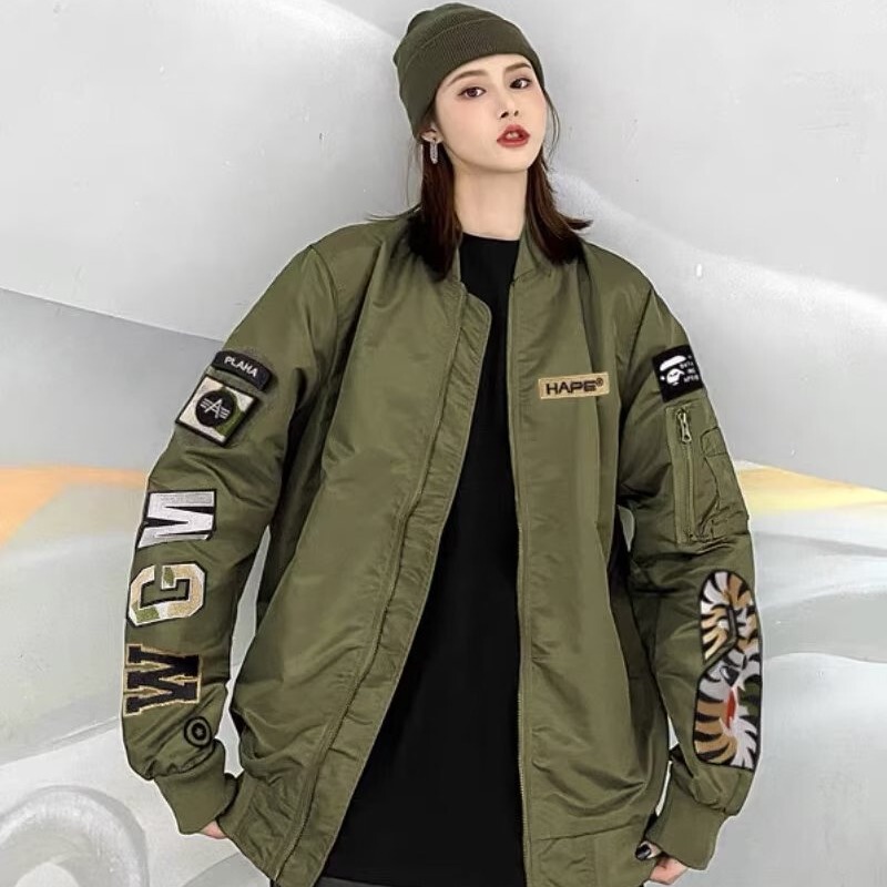 Autumn and Winter New Shark Mouth Print Jacket Men's Air Force Flight Jacket Loose Hip-Hop Cotton Jacket Autumn and Winter New Shark Mouth Print Jacket Men's Air Force Flight Jacket Loose Hip-Hop Cotton Jacket
