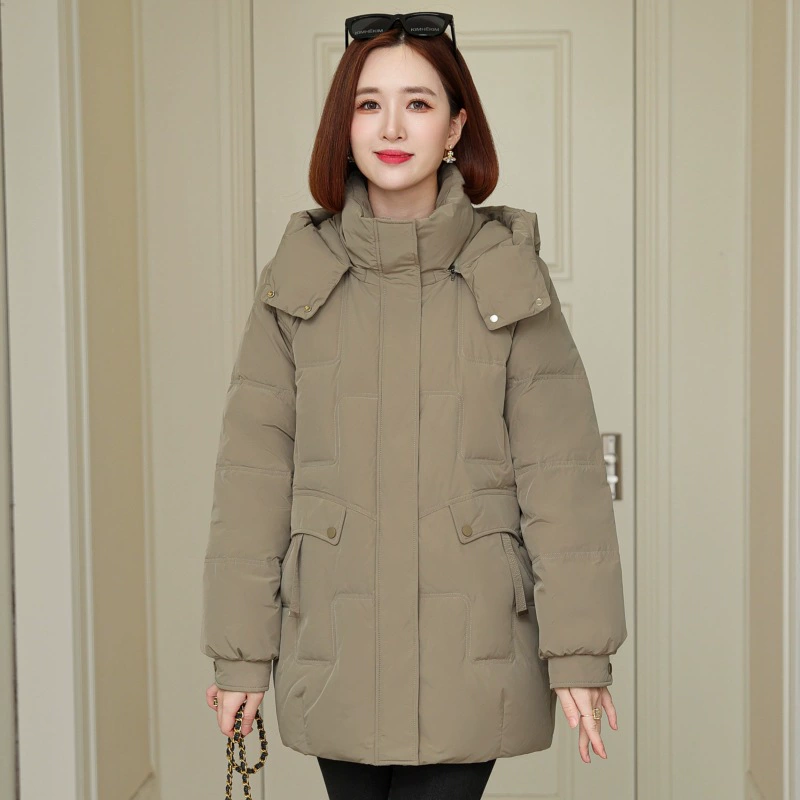 Женский Зимний пуховик для мам среднего возраста в западном стиле, женский новый свободный белый утиный пуховик средней длины 2023 года с капюшоном