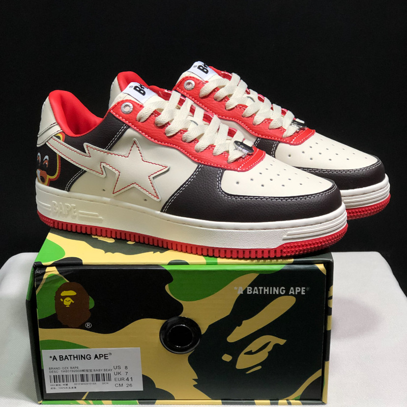 Bape Sta猿人頭空軍連名漫威白黒パンダの漆皮の厚い底が高くなりました。|undefined