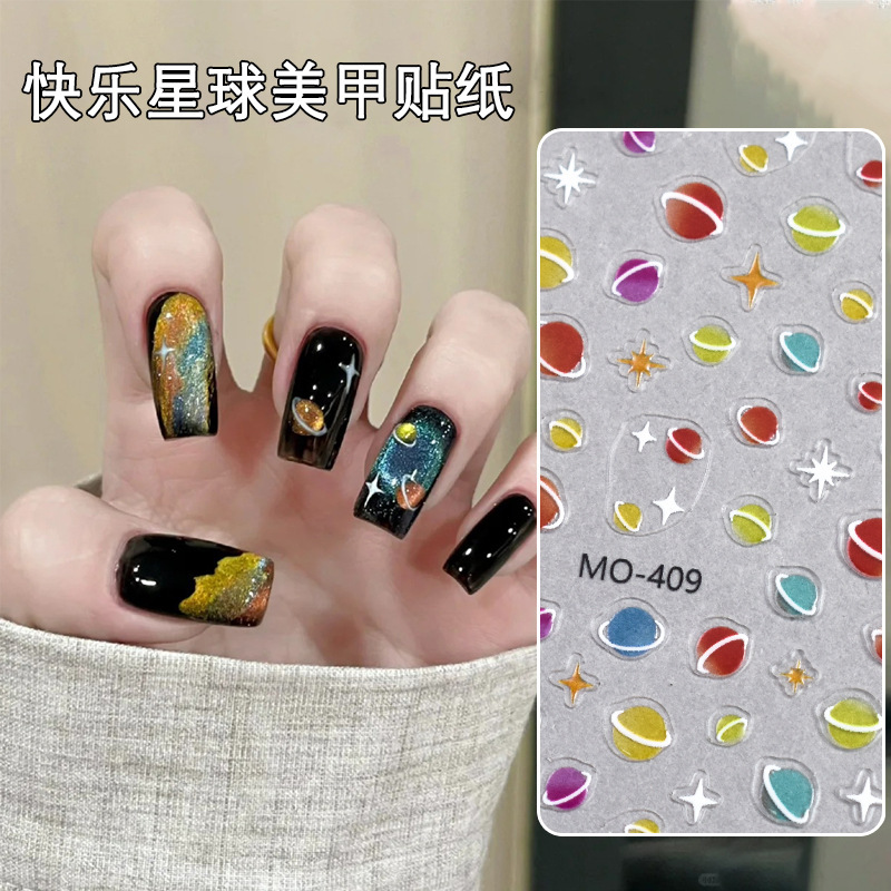 Happy Planet Nail Art Stickers: Calcifer Embossed Nail Stickers, Eye Starburst, Saturn Ring Adhesive Decals Decorations Happy Planet Nail Art Stickers: Calcifer Embossed Nail Stickers, Eye Starburst, Saturn Ring Adhesive Decals Decorations