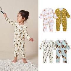 Baby Spring and Autumn Cotton Pajama Set for Outdoors, Newborn Baby Bodysuit with Print, Crawling Suit for Infants