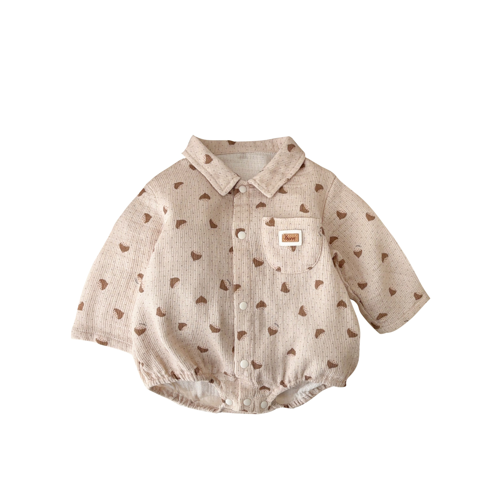 Versión coreana de primavera del mameluco de solapa de manga larga del bebé con impresión completa del bebé