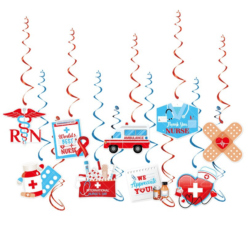 Europea y Americana enfermera decoración del partido del festival etiqueta en espiral diseño del techo enfermera espiral colgando decoración del Festival de la enfermera