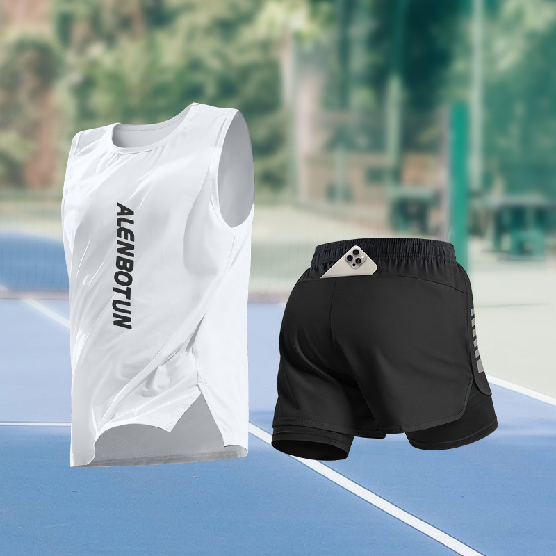 ランニングスポーツスーツメンズ夏の新しいマラソントレーニングフィットネス服プロの速乾性バスケットボールベストショーツ|undefined