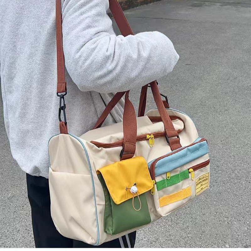旅行包多巴胺撞色大容量女待产收纳袋手提包男行李袋健身旅行袋|undefined