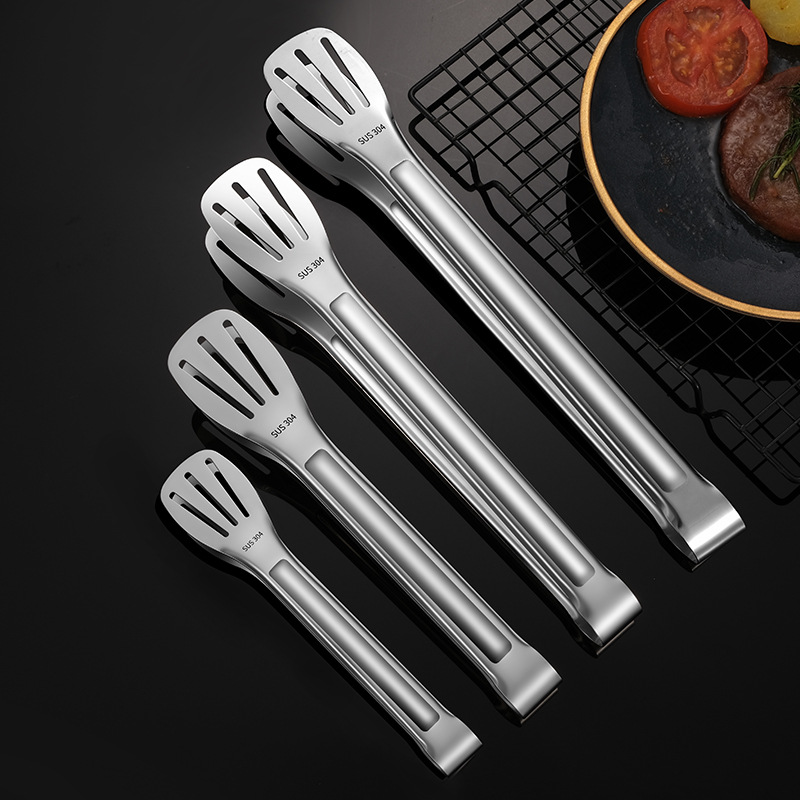 Stainless Steel Thickened Food Tongs Three-Line Food Tongs for Frying, Grilling, Steak, Steamed Buns, Bread, Barbecue, Buffet