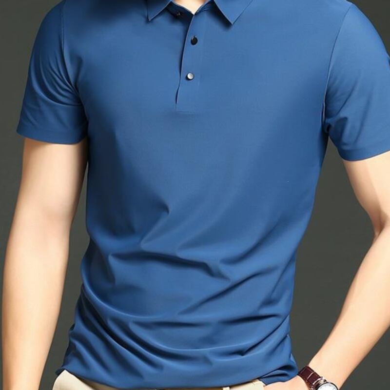 Vancl/Vancl Clothing Store Summer Ice Silk Stretch Polo Shirt Casual Short-Sleeved Solid Color Men's Lapel.