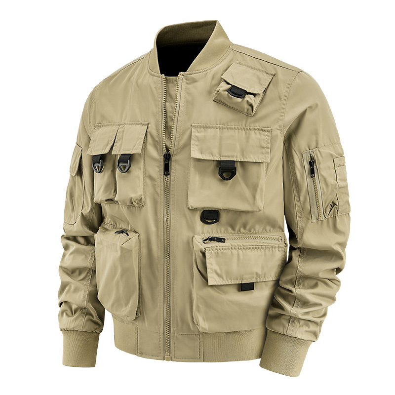 Primavera y otoño hombre de mediana edad camping chaqueta casual función al aire libre chaqueta de bolsillo chaqueta impermeable abrigo de asalto